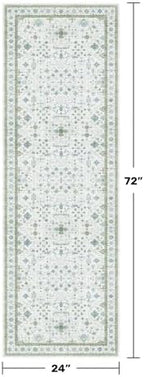 Hazo Haus Washable Oushak 2x6 Bathroom Runner Rug, Eclectic Boho Floral Pastel, Non Slip Low Pile Stain Resistant Small Throw Rug for Bedroom, Laundry Room, Powder Room, Cream Green - Image 2