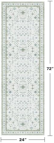 Hazo Haus Washable Oushak 2x6 Bathroom Runner Rug, Eclectic Boho Floral Pastel, Non Slip Low Pile Stain Resistant Small Throw Rug for Bedroom, Laundry Room, Powder Room, Cream Green - Image 2
