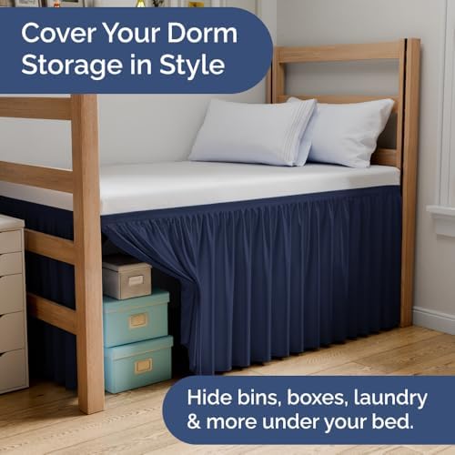 CGK Linens Dorm Room Bed Skirt Full XL - Dorm Essentials - 36" Navy Blue - Image 5