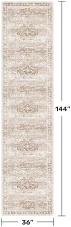 Hazo Haus Washable 3x12 Long Runner Rug for Hallway, Boho Waterproof Large Kitchen Floor Rug, Non-Slip Stain & Fade Resistant, Vintage Beige Floral Décor (3x12 Beige/Latte) - Image 2