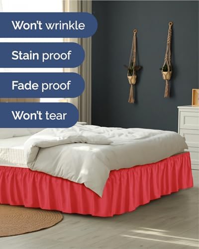 CGK Wrap Around Dust Ruffle Bed Skirt - King Size, 14" Inch, Red - Image 5