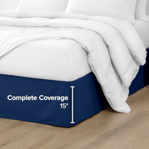 Bare Home Bed Skirt 15-Inch Drop 1800 Ultra-Soft (Queen, Dark Blue) - Image 5
