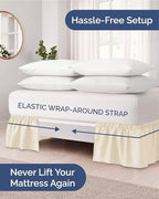 CGK Wrap Around Dust Ruffle Bed Skirt - Queen Size, 15" Inch, Off White - Image 2
