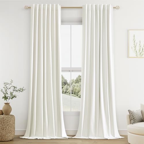 Guken 100% Blackout Linen Curtains 94 Inch Long for Bedroom 2 Panels Ivory by Guken