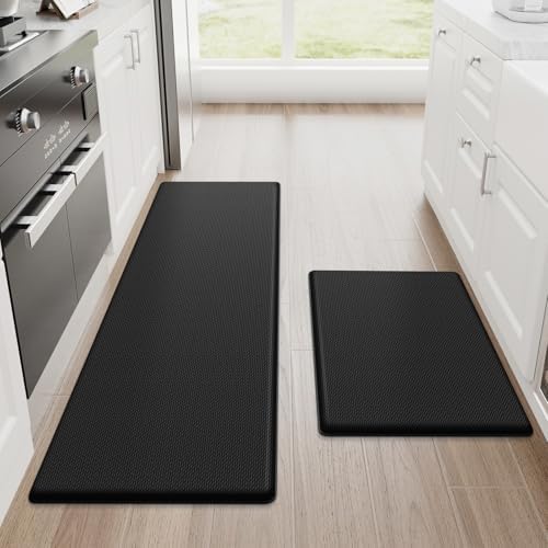 StepRite Kitchen Mats for Floor, 2-Piece Anti-Fatigue Kitchen Rugs, Black by Bringcushiontoyourlife