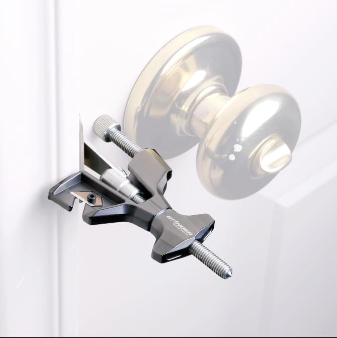 Stinger Metal Portable Door Lock for Travelers — Hotel, Apartment, and Home Door Stopper Security with Built-in Glass Breaker & Seatbelt Cutter, Ideal Travel Safety Lock for Women and Families