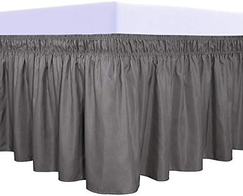 PureFit Wrap Around Ruffled Bed Skirt, Dark Gray, Twin/Full - 14" Drop by PureFit