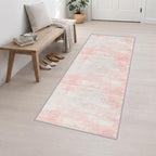 2.6x8 Washable Runner Rug：Modern Abstract Soft Carpet Pink White - Image 3