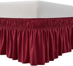 MEILA Wrap Around Elastic Bed Skirt for Queen & King Beds, 24" Drop,Burgundy by MEILA