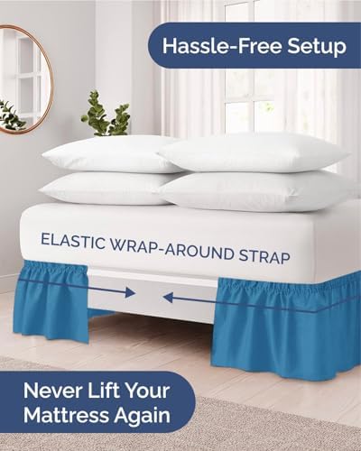 CGK Wrap Around Dust Ruffle Bed Skirt - Full Size, 15" Inch, Denim Blue - Image 2