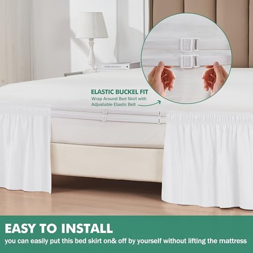 Wrap Around Queen Size Bed Skirt Split Corner 12" Drop-Elastic Dust Ruffle - Image 3