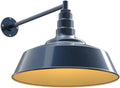Steel Lighting Co. Large Outdoor Barn Light |Garage Light Fixture | Made in America from 18-Gauge Steel | 20" Dome | 20" Straight Arm Gray Blue Exterior/Brass Interior