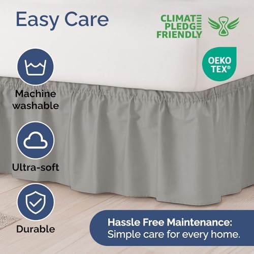CGK Wrap Around Dust Ruffle Bed Skirt - Queen Size, 24" Inch, Light Grey - Image 6
