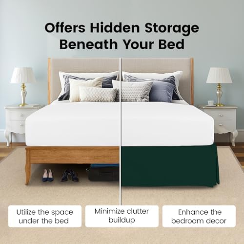 Queen Size Pleated Bed Skirt, Hides Under-Bed Storage 16 Inch Drop, Emerald - Image 3