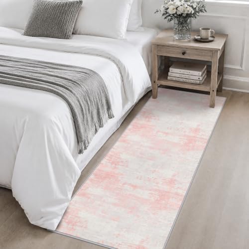 2x6 Washable Runner Rug：Modern Abstract Soft Carpet Pink White - Image 4