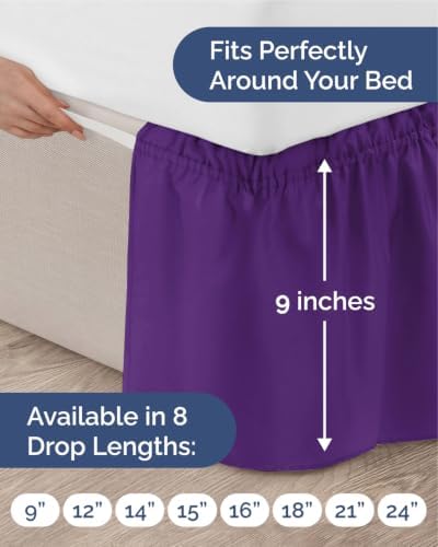 CGK Wrap Around Dust Ruffle Bed Skirt - King Size, 9" Inch, Purple - Image 4