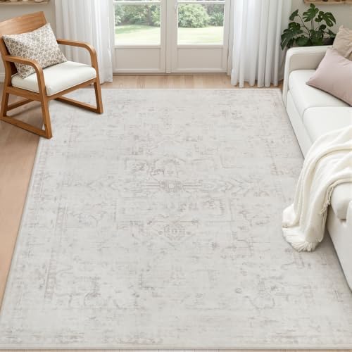 5x8 Area Rugs Living Room: Bedroom Washable Carpet Neutral Cream by Luxturiy