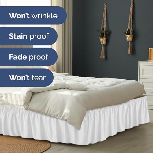 CGK Linens Wrap Around Dust Ruffle Bed Skirt - Queen, 12" White - Image 5