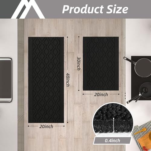 COSY HOMEER 48x20Inch/30X20Inch Kitchen Rug Mats,Black - Image 6