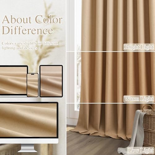 Guken Extra Long 100% Blackout Linen Curtains 120 Inches Camel Brown - Image 7