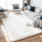 8x10 Fluffy Shag Area Rugs for Living Room Bedroom: Soft Plush Carpet White by CarpetAddColortoYourLife