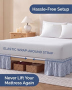CGK Wrap Around Dust Ruffle Bed Skirt - King Size, 15" Inch, Blue Meadow - Image 2