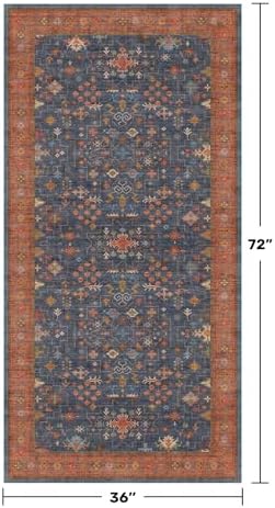 Washable Kitchen Rugs, 3x6 Area Rug for Large Entryway Indoor, Kitchen Mat, Small Rug for Living Room - Stain Resistant Non Skid Non Slip Rubber Backing, Boho Aethestic Décor (3x6 Navy Blue) - Image 2
