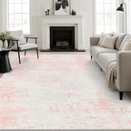 9x12 Area Rug Living Room: Modern Washable Soft Carpet Pink White by FXRHLP