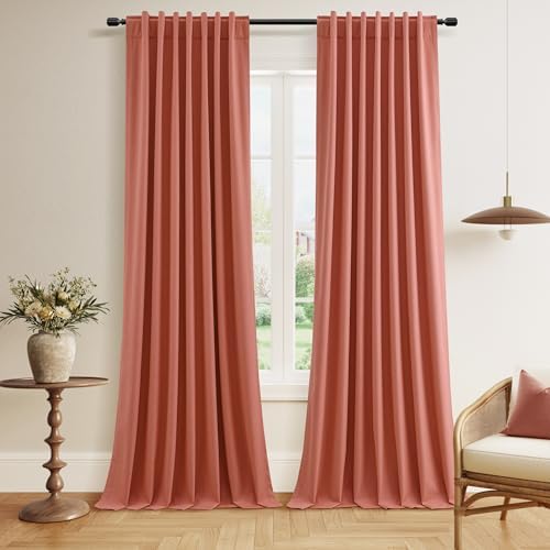 Guken Extra Long 100% Blackout Linen Curtains 108 Inches for Bedroom Coral by Guken