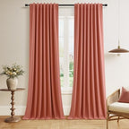 Guken Extra Long 100% Blackout Linen Curtains 108 Inches for Bedroom Coral by Guken