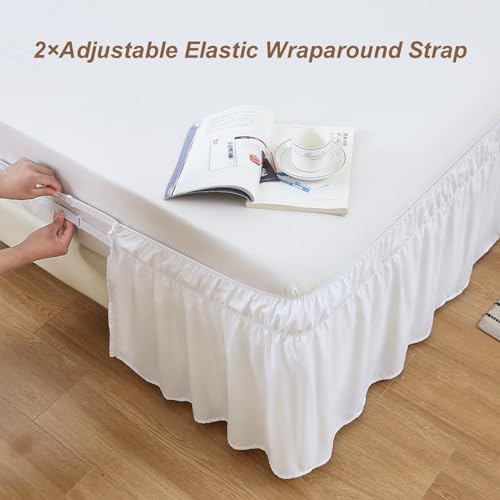 MEILA Wrap Around Bed Skirt for Twin & Full Beds 14" Drop, Natural White - Image 4