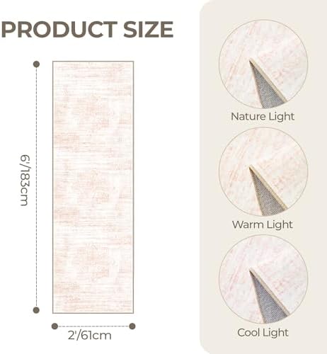 2x6 Runner Rug Non Slip for Entryway, Washable Runners for Kitchen, Soft Thin Hallway Rug for Bedroom, Laundry, Small Stain Resistant Indoor Door Mat(2'x6', Pink/White) - Image 2