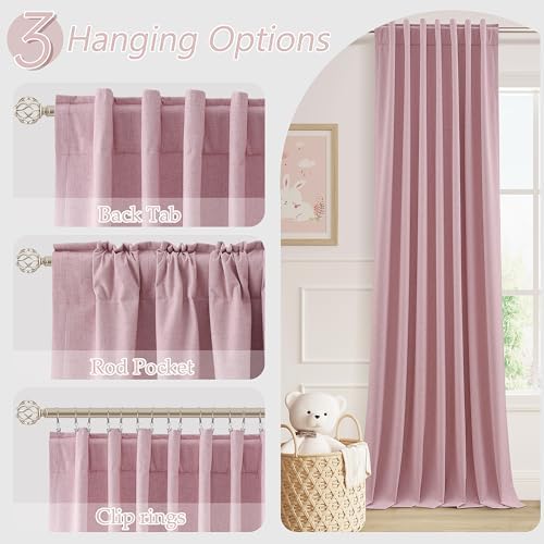 Guken Extra Long 100% Blackout Linen Curtains 120 Inches for Bedroom Rose - Image 6