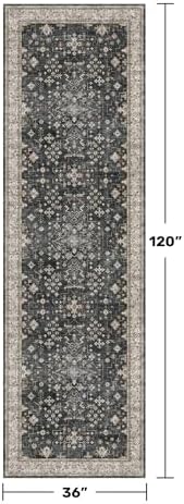 Hazo Haus Black Boho Washable 3x10 Extra Long Hallway Runner Rug, Waterproof Large Kitchen Floor Rug Indoor, Non-Slip Stain & Fade Resistant, Vintage Floral Decor - Image 2