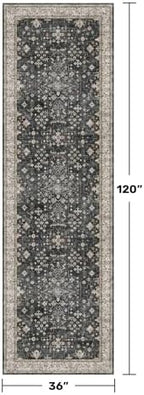 Hazo Haus Black Boho Washable 3x10 Extra Long Hallway Runner Rug, Waterproof Large Kitchen Floor Rug Indoor, Non-Slip Stain & Fade Resistant, Vintage Floral Decor - Image 2