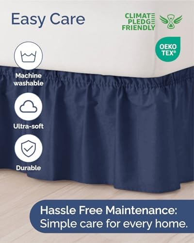 CGK Wrap Around Dust Ruffle Bed Skirt - Queen Size, 21" Inch, Navy Blue - Image 6