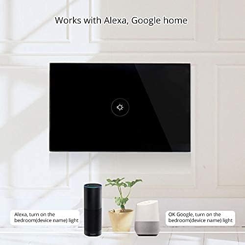 WiFi Smart Wall Touch Light Switch Glass Panel Wireless Remote Control by Mobile APP Anywhere Compatible with Alexa,Timing Function No Hub Required (Wall Switch 1 Gang)