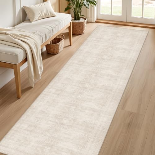 2x10 Hallway Washable Runner Rug: Neutral Kitchen Carpet Beige - Image 2