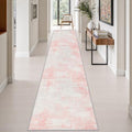 2.6x14 Washable Runner Rug:Modern Abstract Soft Carpet Pink White by FXRHLP
