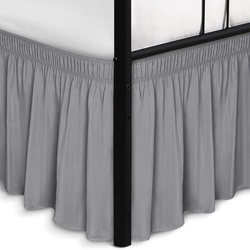 Wrap Around Full Size Bed Skirt Split Corners 17" Drop-Elastic Dust Ruffle by Biscaynebay