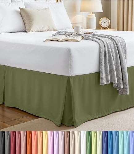 King Size Pleated Bed Skirt, Hides Under-Bed Storage 16 Inch Drop, Olive by UTOPIABEDDING