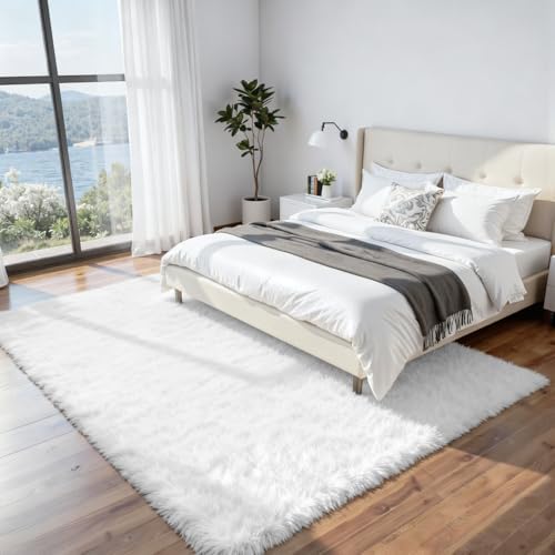 8x10 Fluffy Shag Area Rugs for Living Room Bedroom: Soft Plush Carpet White - Image 2