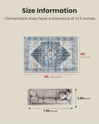 Amada 6x9 Washable Area Rug for Dining Room, Blue, Vintage Pattern - Image 2