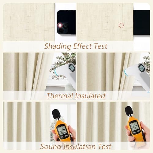 Guken 100% Blackout Linen Curtains 84 Inch Long 2 Panels Warm Beige - Image 5