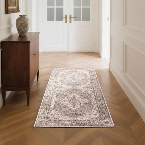Lofus 2x5 Runner Rug for Hallways, Washable Kitchen Rugs, Non-Slip Rugs for Entryway and Bedroom, Vintage Boho Carpet, Soft Low Pile Long Runner Area Rug, Vintage Beige Brown - Image 3