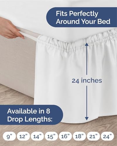 CGK Wrap Around Dust Ruffle Bed Skirt - King Size, 24" Inch, White - Image 4