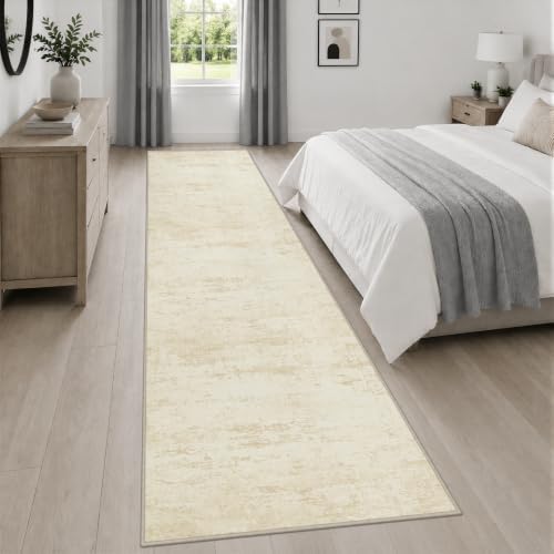 2.6x14 Washable Runner Rug:Modern Abstract Indoor Soft Carpet Beige - Image 4