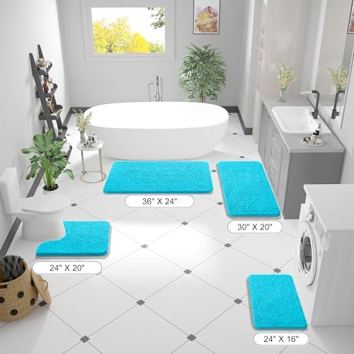OLANLY Small Bathroom Rugs 24x16, Extra Soft Absorbent Chenille Bath Rugs, Rubber Backing Quick Dry, Machine Washable Bath Mats for Bathroom Floor, Tub and Shower, Home Decor Accessories, Aqua Sky - Image 2