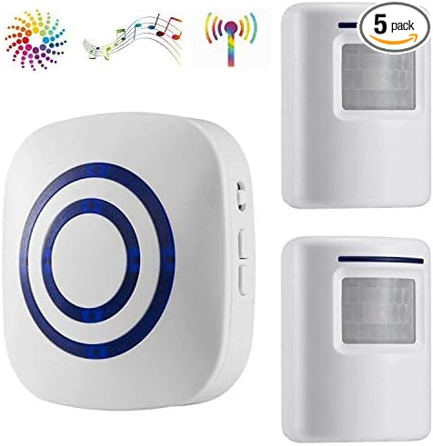 Wireless Driveway Alarm Door Chimes, Business Smart Infrared Visitor Doorbell Chime, Indoor Home Security System with 1 Plug-in Receiver and 2 PIR Motion Sensor Detectors Weatherproof(White)