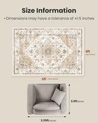 Amada 4x6 Washable Area Rug for Bedroom, Beige, Vintage Pattern - Image 2